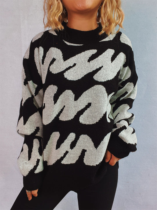 Damen lässiger Pullover mit modernem Farbblockdesign und voluminösen Ärmeln R&B