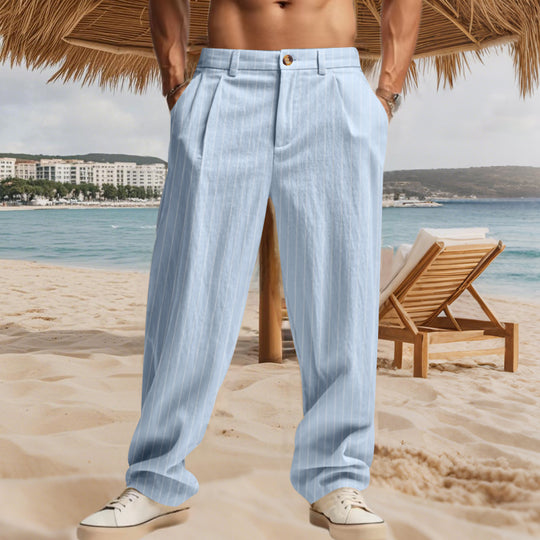Herren nan lässig-elegante Nadelstreifen-Hose mit Bügelfalte und weitem Bein R&B