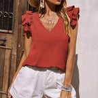 Damen Sommerbluse mit Versäuberung und modischen Rüschen R&B
