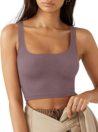 Damen cropped Top mit breiten Trägern und feinem Rippenmuster R&B