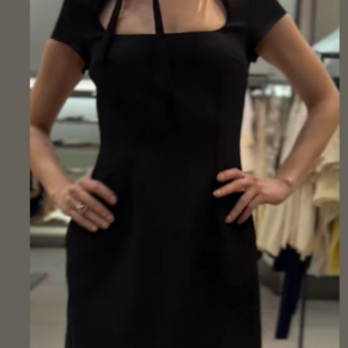 Damen elegantes Minikleid mit Hemdkragen und transparentem Einschnitt R&B