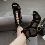 Damen Peep-Toe Stiefeletten aus atmungsaktivem Netzmaterial mit eleganten Schnürdetails R&B