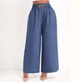 Damen Elegante Weitbein-Hose mit elastischem Bund und goldener Kette