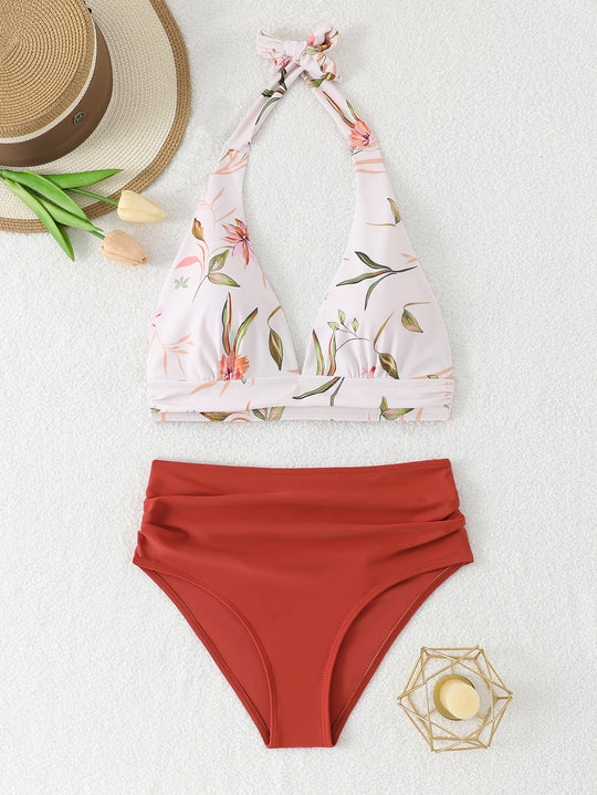 Damen Strand-Bikini-Set mit verstellbarem Halteroberteil und figurbetonenden Hochbundhosen R&B