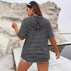 Damen Strickjacke mit Kapuze und Streifen R&B