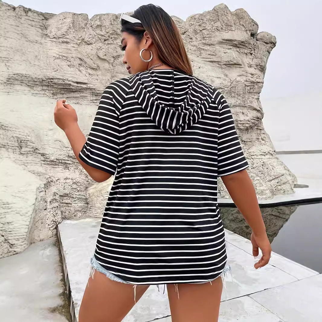 Damen Strickjacke mit Kapuze und Streifen R&B