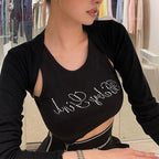 Damen Crop-Top mit glitzerndem Schriftzug und trendy Schnitt R&B
