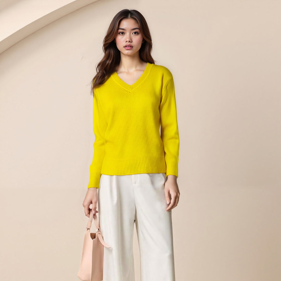 Damen Pullover mit V-Ausschnitt und strukturierter Optik R&B