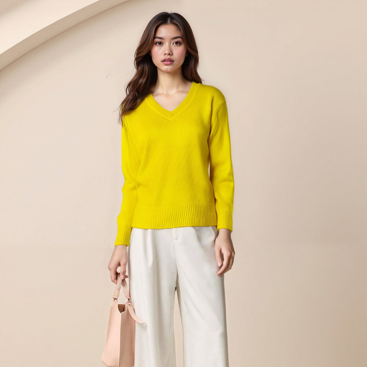 Damen Pullover mit V-Ausschnitt und strukturierter Optik R&B