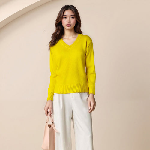 Damen Pullover mit V-Ausschnitt und strukturierter Optik R&B