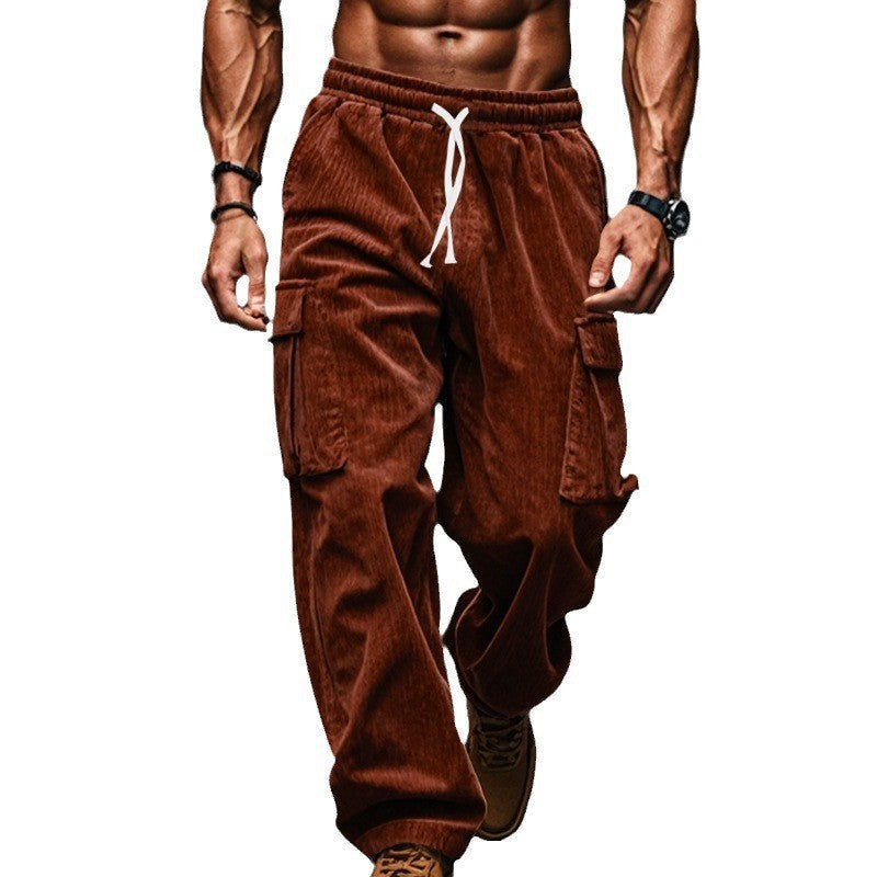 Herren nan lockere Cord-Cargo-Hose mit elastischem Tunnelzugbund, aufgesetzten Klappentaschen und entspannter Silhouette R&B
