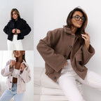 Damen Kuschelige Overshirtjacke im lässigen Stil mit praktischen Taschen und Knopfverschluss R&B