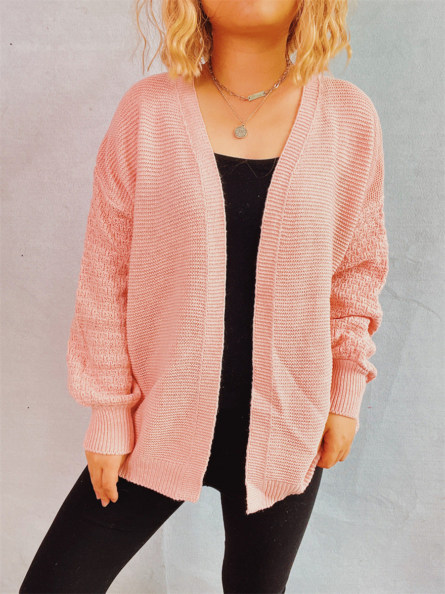 Damen lässige Strickjacke mit voluminösen Ärmeln und modernem Strukturmuster R&B