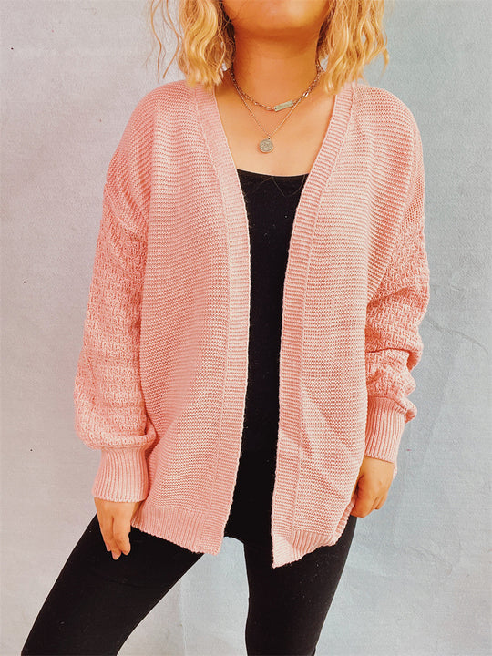 Damen lässige Strickjacke mit voluminösen Ärmeln und modernem Strukturmuster R&B