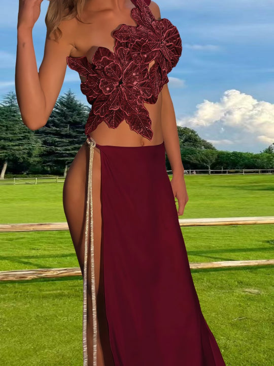 Damen Elegantes Hochzeitskleid mit floraler Applikation und schwingendem Rock R&B
