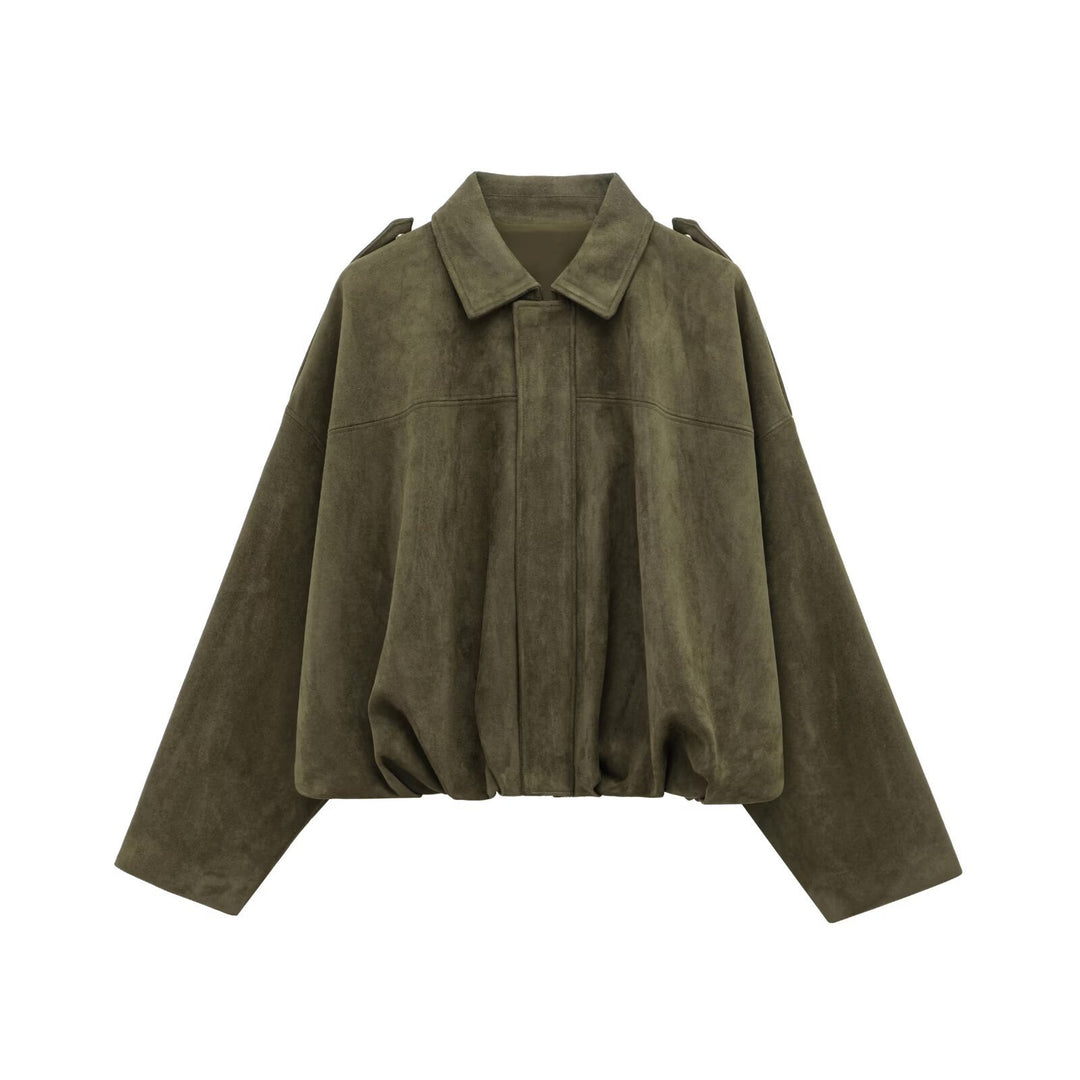 Damen lockere Cropped Jacke aus Wildlederimitat R&B
