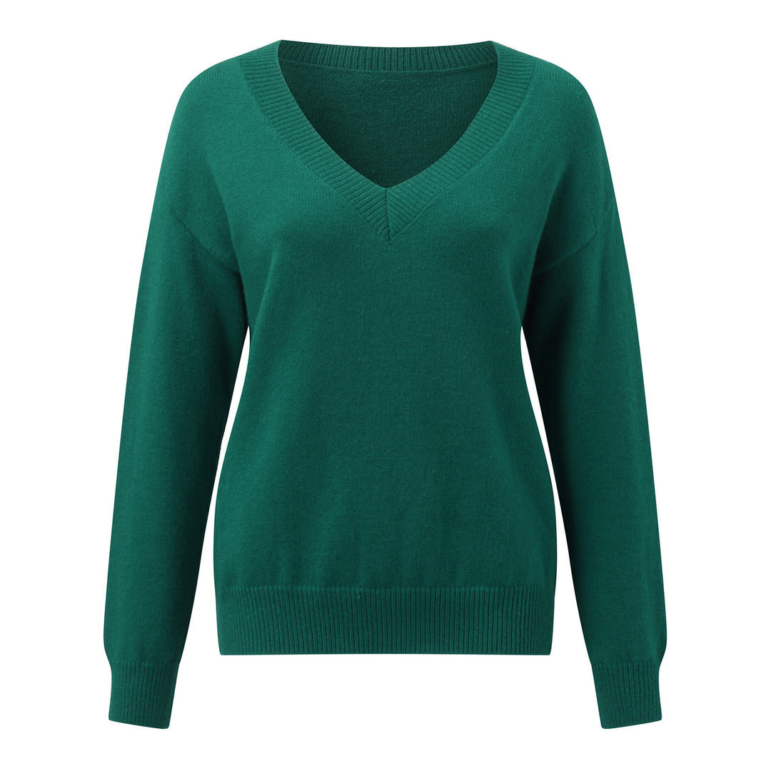 Damen eleganter V-Ausschnitt Pullover aus weichem Material mit überschnittenen Schultern R&B