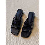 Damen stilvolle Mules mit verstellbaren Riemen R&B