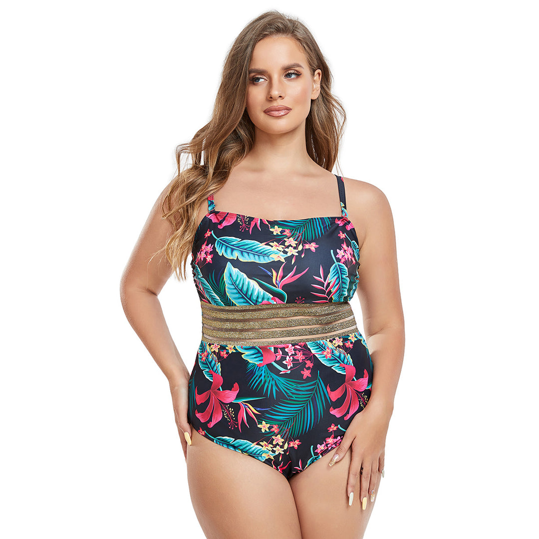 Damen Einteiliger Badeanzug mit schimmerndem Taillenband R&B