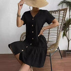 Damen Freizeitkleid mit Knopfverschluss und Volants R&B