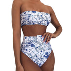 Damen Bandeau-Bikini mit hochtaillierten Hosen