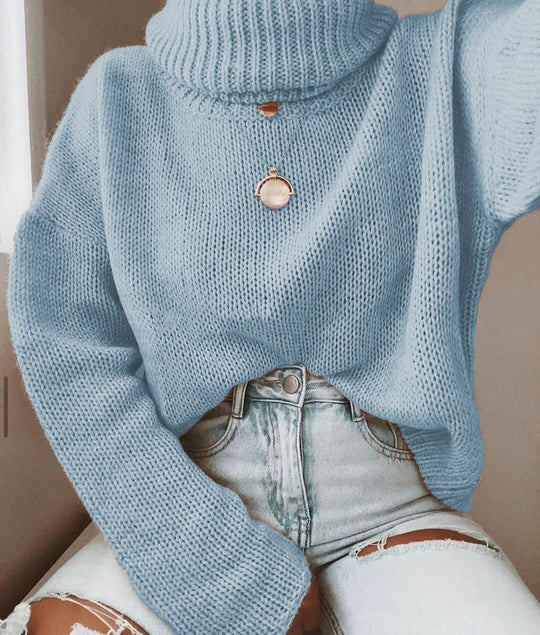 Damen Strickpullover mit hohem Kragen und lässigem Schnitt R&B
