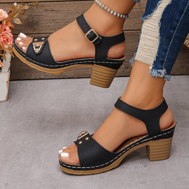 Damen Elegante Sandalen mit Blockabsatz R&B