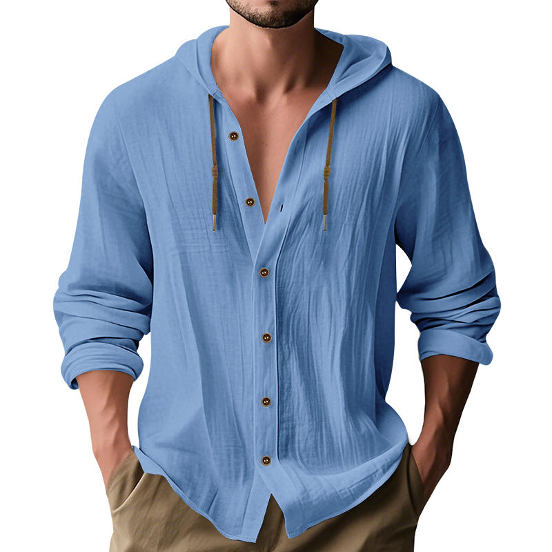 Herren lässiges Kapuzenshirt aus atmungsaktiver Baumwolle mit Knopfleiste und verstellbarem Kordelzug R&B