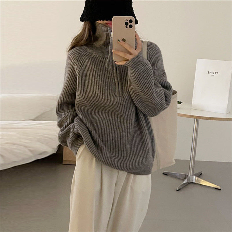 Damen Kuscheliger Strickpullover im Stehkragenstil R&B
