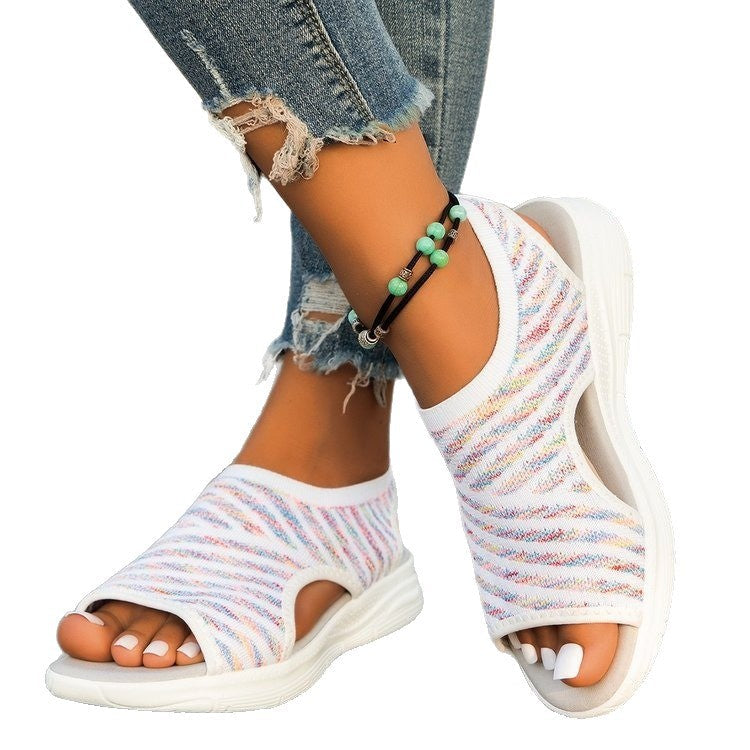 Damen Slip-On Sandalen mit elastischem Strick-Obermaterial und atmungsaktiver Sohle R&B