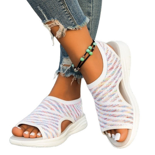 Damen Slip-On Sandalen mit elastischem Strick-Obermaterial und atmungsaktiver Sohle R&B