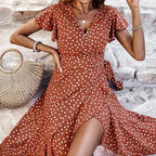 Damen Wickelkleid mit fließendem Rock und eleganten Rüschen R&B