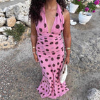 Damen Elegantes Maxikleid mit Punkten und tiefem V-Ausschnitt R&B