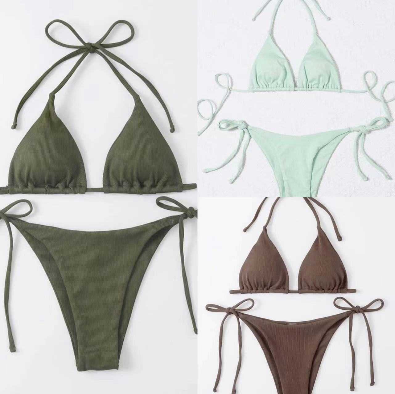 Damen Triangel-Bikini-Set mit verstellbaren BindR&Bändern und texturiertem Stoff R&B