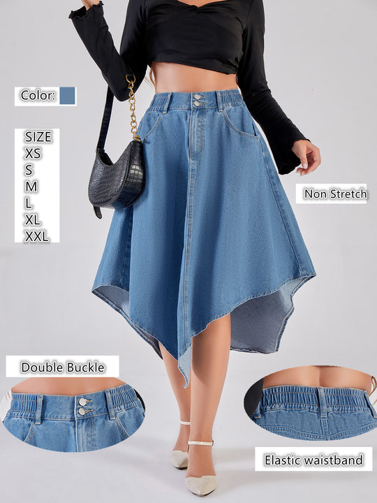 Damen asymmetrischer Denim-Rock mit attraktivem Saumdesign R&B