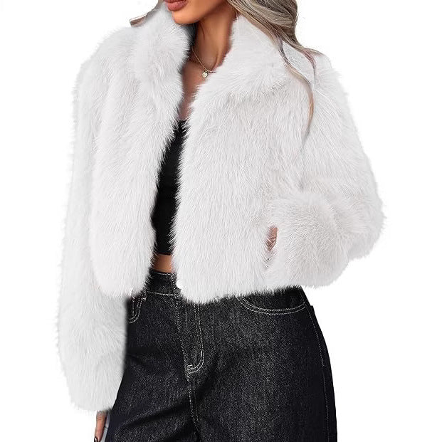 Damen elegante Kunstpelzjacke mit voluminösem Schnitt R&B