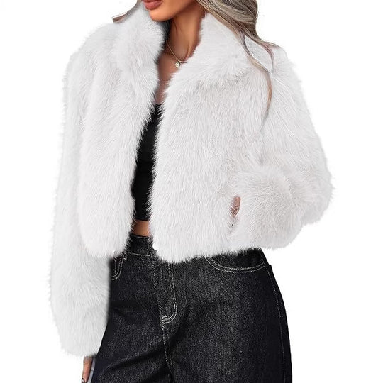 Damen elegante Kunstpelzjacke mit voluminösem Schnitt R&B