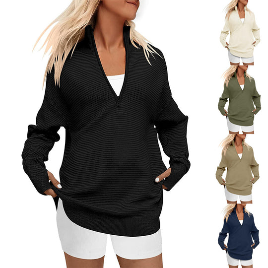 Damen Hochwertiger Reißverschluss Pullover mit strukturiertem Design R&B