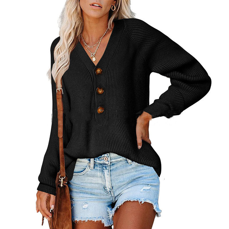 Damen Strickpullover mit V-Ausschnitt und Knopfdetails R&B