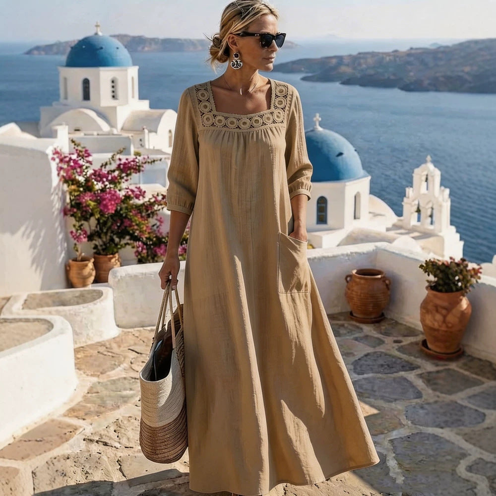 Damen Maxikleid mit elegantem Rundhalsausschnitt und praktischen Taschen R&B