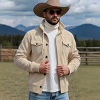 Herren nan gerippte Cord-Überhemdjacke mit Kapuze, Brustklappen und durchgehender Knopfleiste R&B