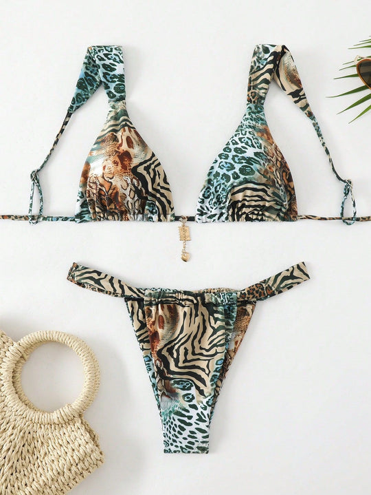 Damen Triangel-Bikini mit floralen Details R&B