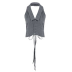 Damen elegantes Wickeloberteil mit stylischem Kragen und verspielten Details R&B