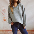Damen lässiger Strickpullover mit Kapuze und weiten Ärmeln R&B