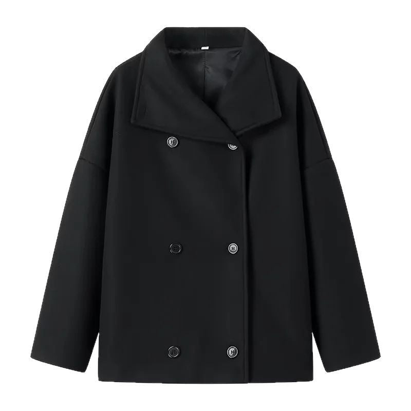 Damen Oversize Doppelreiher-Jacke mit elegantem Schalkragen und großen Knöpfen R&B