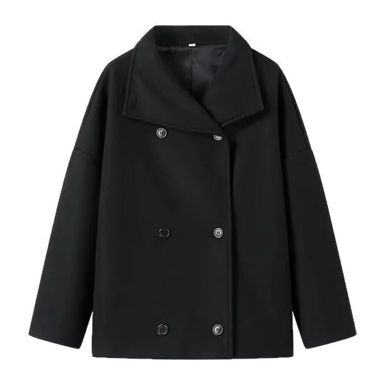Damen Oversize Doppelreiher-Jacke mit elegantem Schalkragen und großen Knöpfen R&B