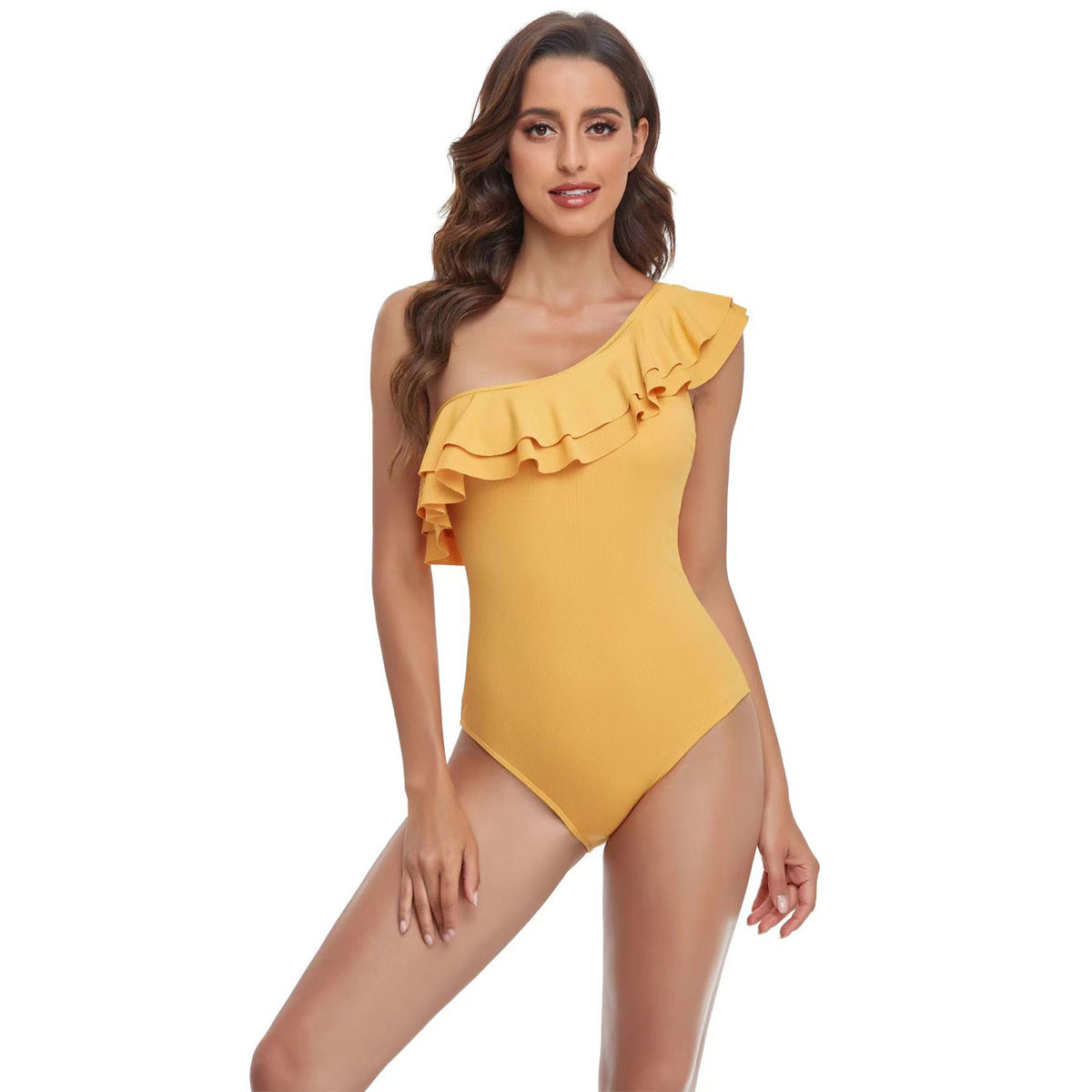 Damen Einteiler Badeanzug mit asymmetrischem Rüschendesign R&B