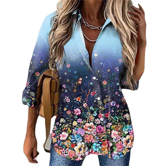 Damen Elegante Bluse mit floralem Design und Ombre-Effekt R&B