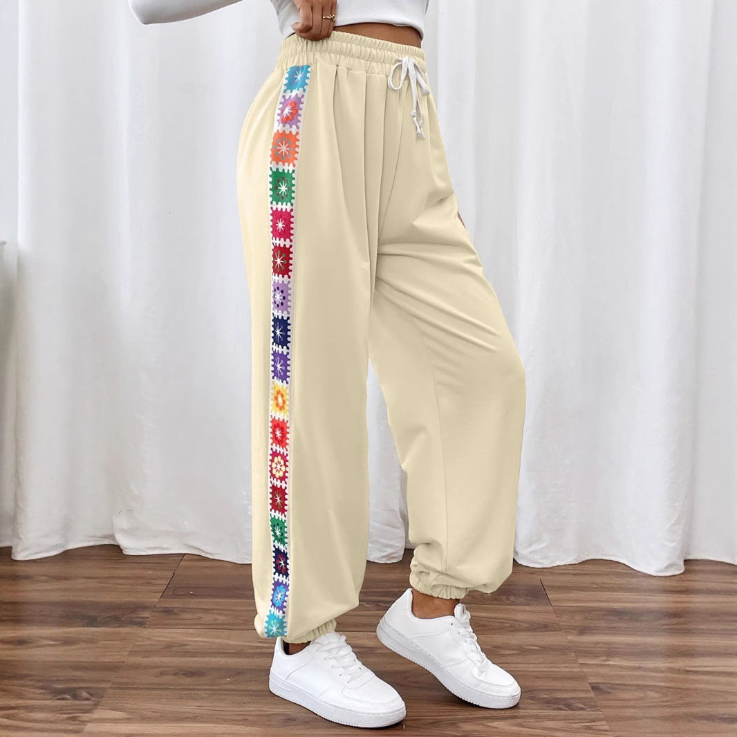 Damen Freizeit-Hose mit buntem Blumenmuster und elastischem Bund R&B