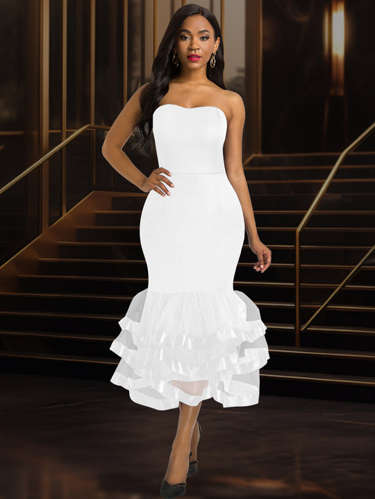 Damen Figurbetontes Abendkleid mit voluminösem Rüschen-Saum R&B